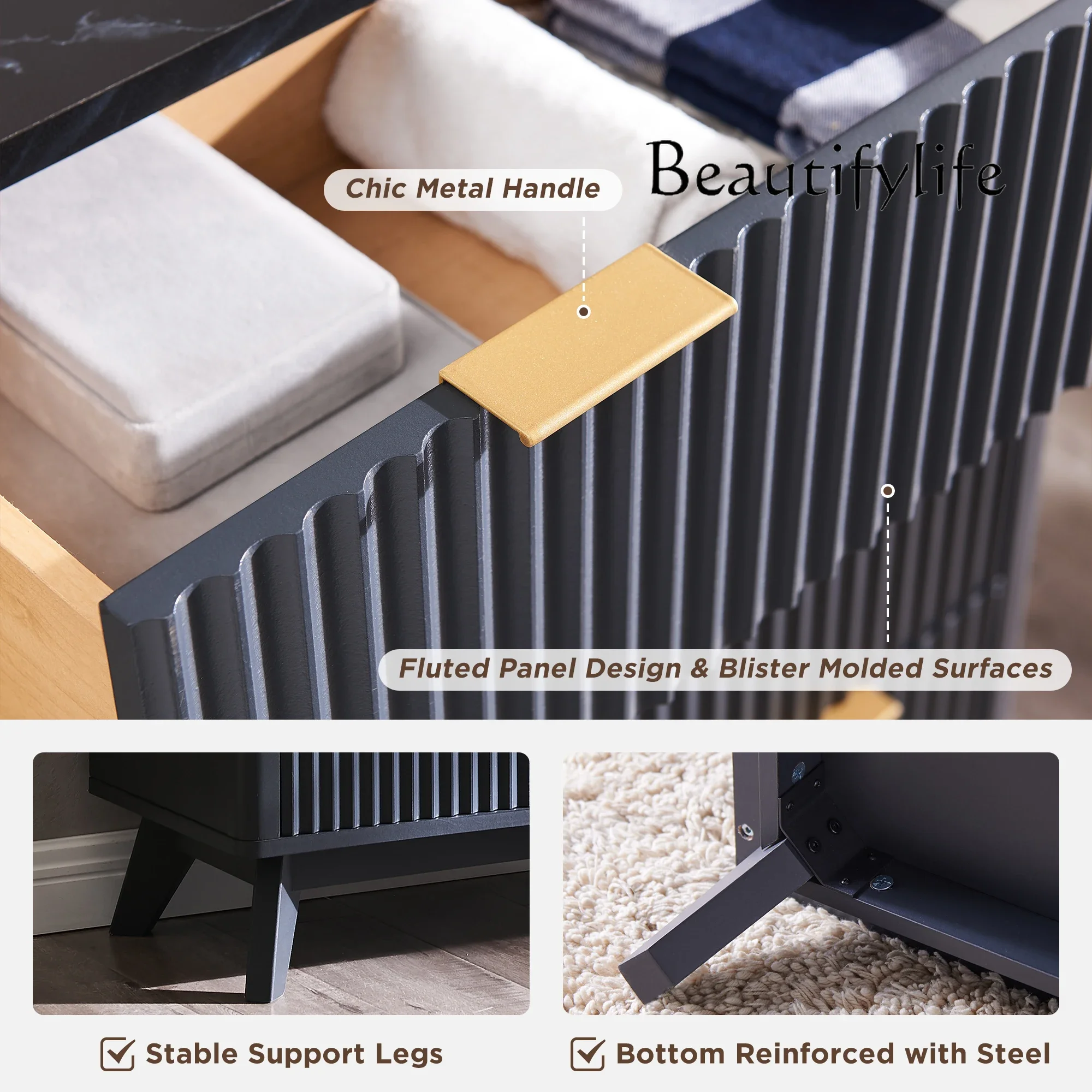 BJ Redlemon Cassettiera scanalata a 6 cassetti, cassettiera moderna larga 54 pollici con piano in finto marmo