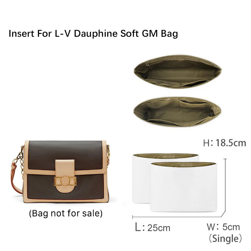 EverToner Dupont Lining Storage Pouch And Organization Inner Liner Purse Fit For l-v Dauphine Soft GM Bag Insert Organizer