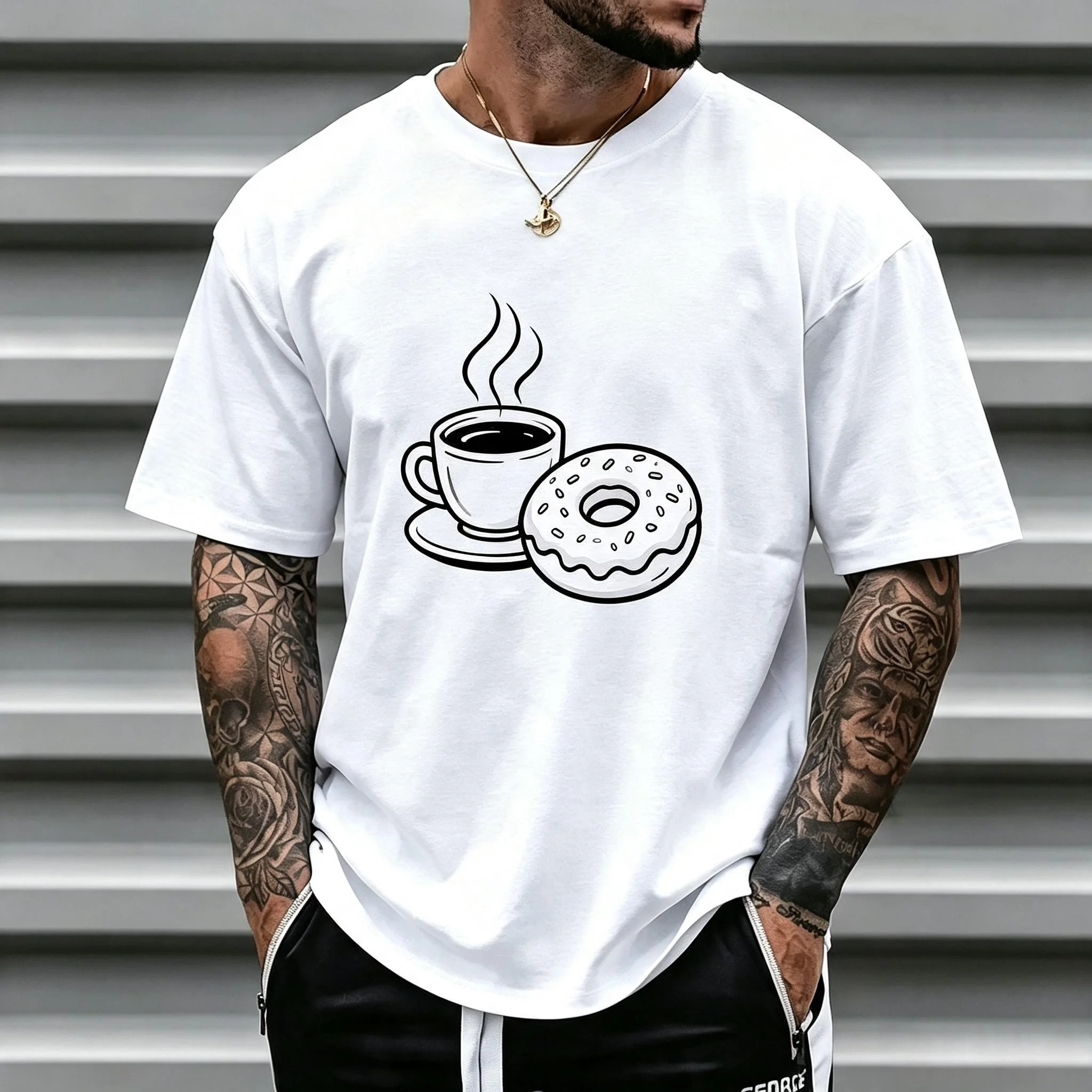 Unisex Coffee Donut Graphic T Shirt Men Women Cartoon Food Print Oversized Crew Neck Short Sleeve Casual Cotton Streetwear Top