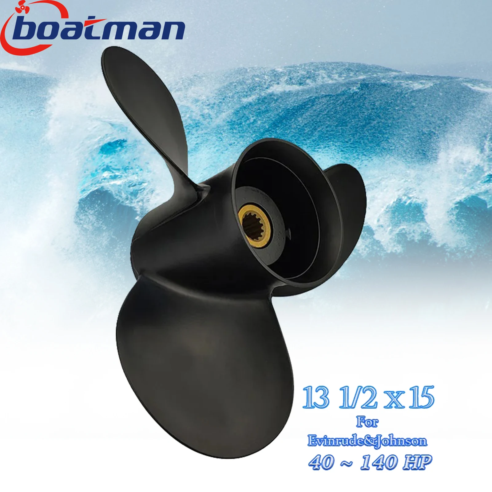 

BoatMan Outboard Propeller 13 1/2X15 for Evinrude&Johnson 40-140HP Aluminum 13 Teech Boat Accessories 3 Blades 45HP 55HP 60HP