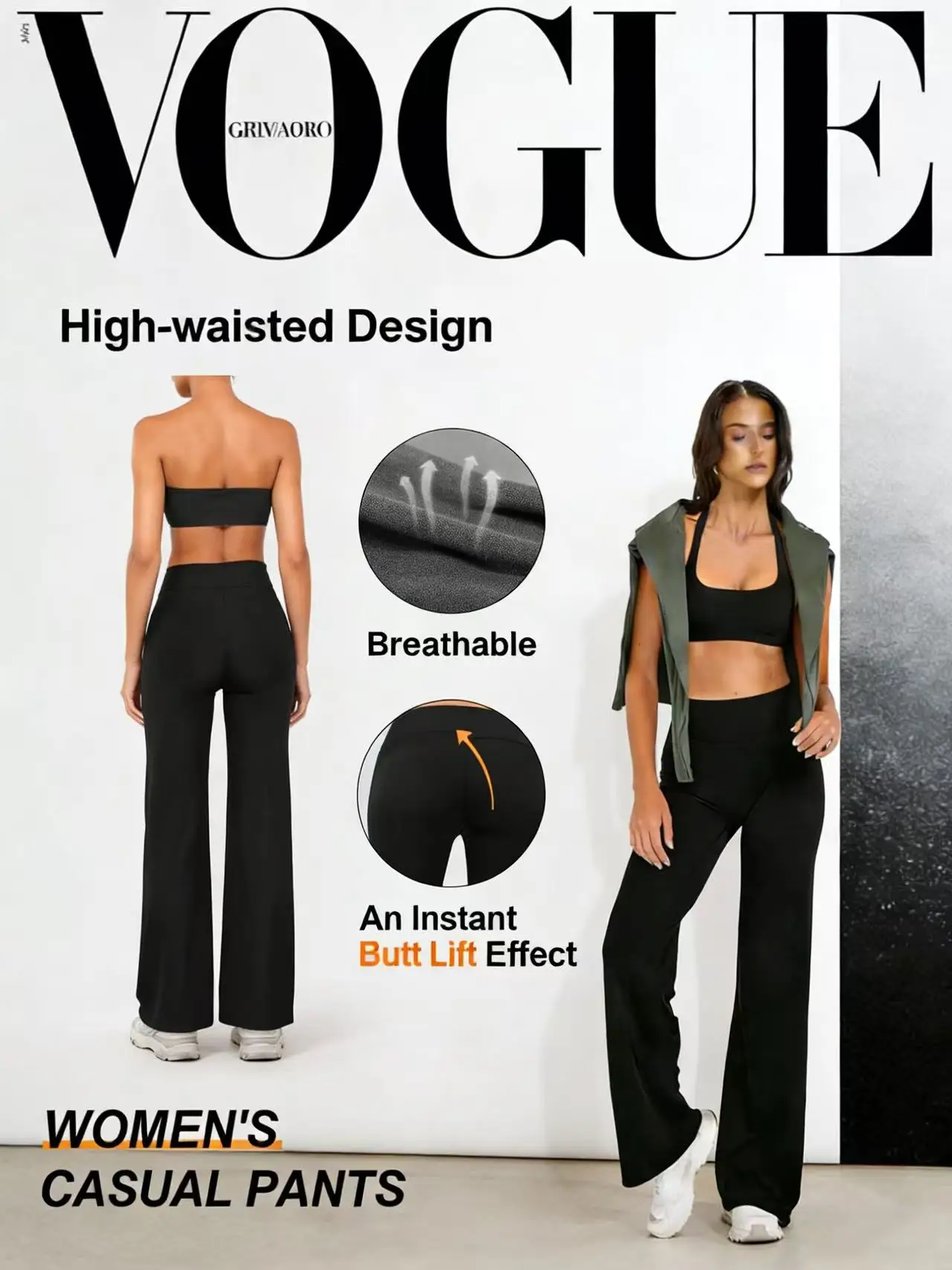 

Women's high-waist, straight wide-leg pants are solid colors for office & leisure models suitable for spring, summer and autumn