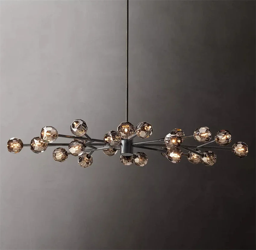 Boule de Cristal Smoke Chandelier Black Vintage Lustre Molecular Cut Crystal Sputnik Chandelier Lighting for Living Room Bedroom