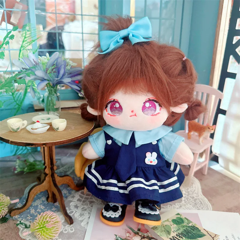 

20cm Cute Blue Sailor Suit Skirt Plush Doll Kawaii Stuffed Idol Star 1/8 BJD Doll No Attribute Dress Accessories Plush Toys Gift