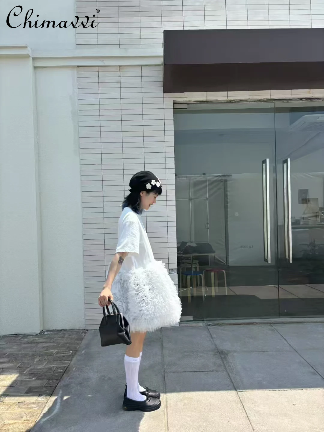 Zoete Super Fee Prinses Losse T-shirt Jurk Zomer Nieuwe High-end Mode Ronde Hals Elegante Partij Leuke Gelaagde Geplooide Jurk