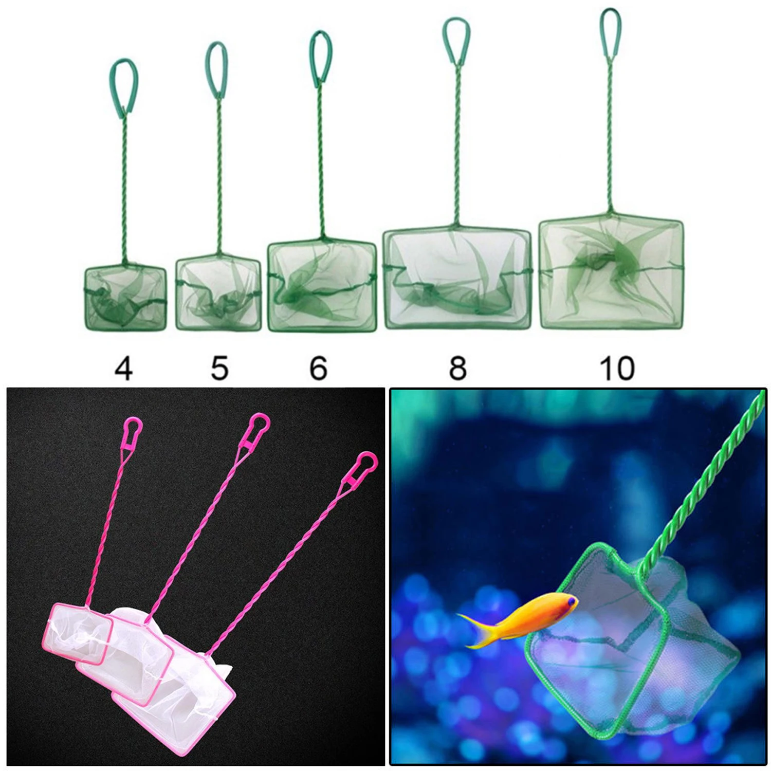 Aquarium Fishing Net Portable Scoop Net Long Handle Square Fish Tank Accessories Water Cleaning Scoop Net Floating Cleaning Net