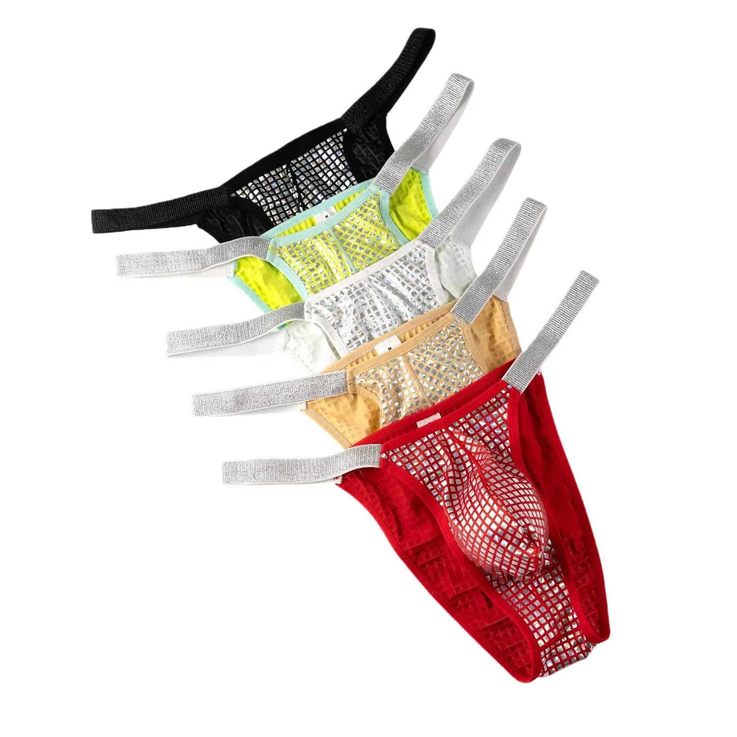 

Men's Sexy Half Panty Briefs Metallic Sequins Comfortable Wide Waistband Soft Skin-Friendly Breathable Underwear 5 Colors
