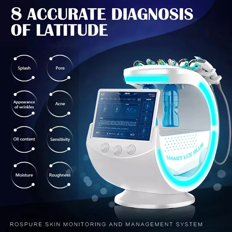 Smart Ice Blue machine 7in1 Intelligent hydro Dermabrasion Skin Peeling Oxygen Jet Hydro Facial Analysis Machine