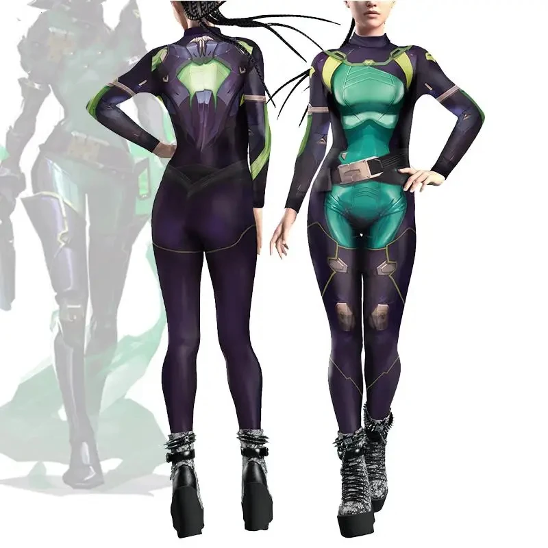 Halloween Movie Game Contrast Color Block Cosplay Costume 3d Digital Printing Rave Party Costume Bodysuit Sexy Jumpsuits Women