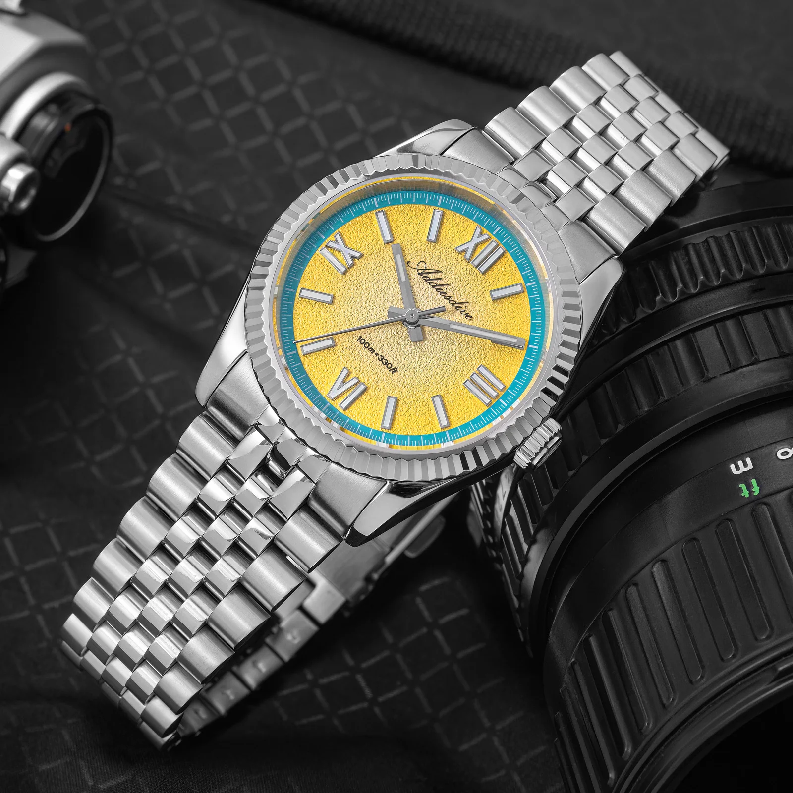 

ADDIESDIVE Luxury Quartz Watch Men 36mm Lemon Yellow VH31 Watch Sapphire AR Coated Glass 100m Waterproof Luminous Wristwatch New