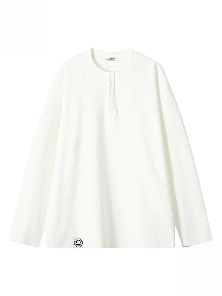 

Мужская футболка Paul Frank с длинным рукавом, свободного кроя, с воротником хенли, осенняя, универсальная, базовый слой, из смесового хлопка и полиэстера