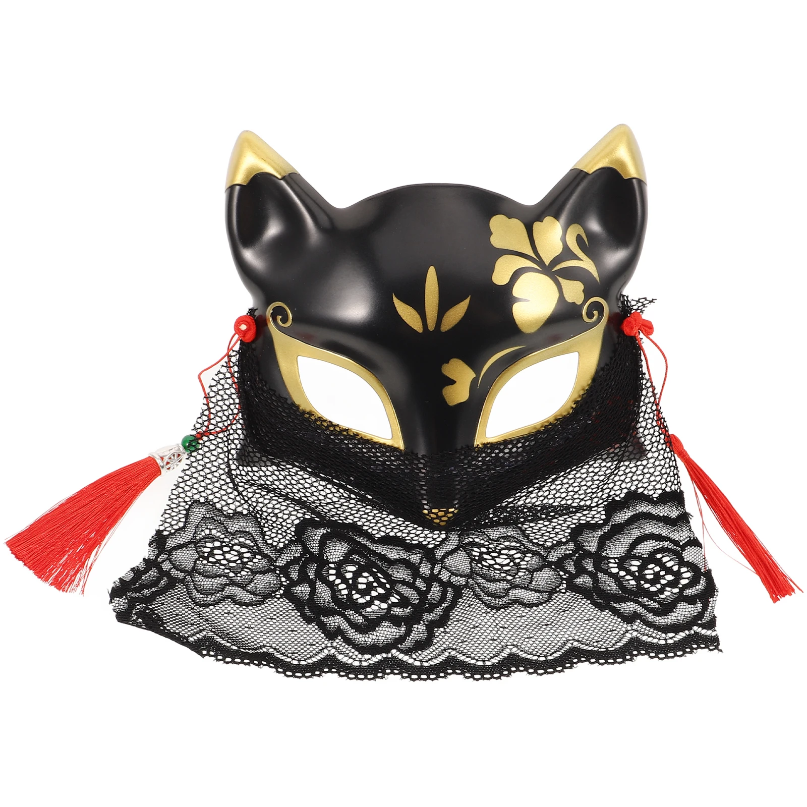 

Halloween Fox Masquerade Lace Half Mask Plastic Fabric Fox Cosplay Mask Decorative Party Accessory