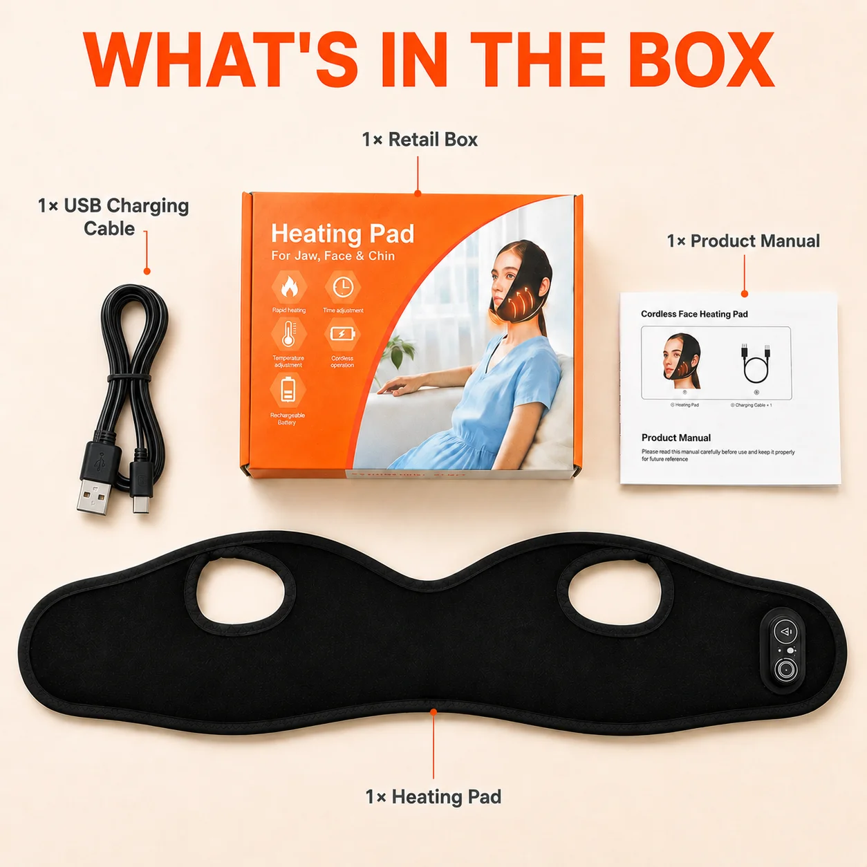 Wireless Rechargeable Red Light Jaw Heat Pad 5000mAh Built-in Battery 3 Temperature Gears for Jaw Relaxation Daily Warm Care