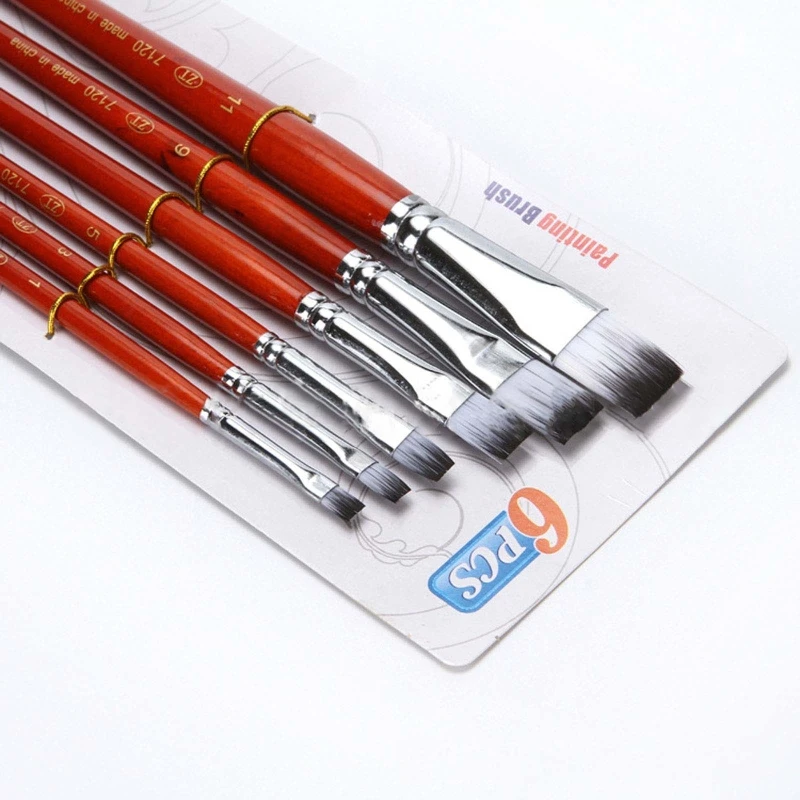 6 pçs conjunto de escova de pintura acrílica cabelo de náilon pincéis aquarela artista plana kit pintura angular profissional