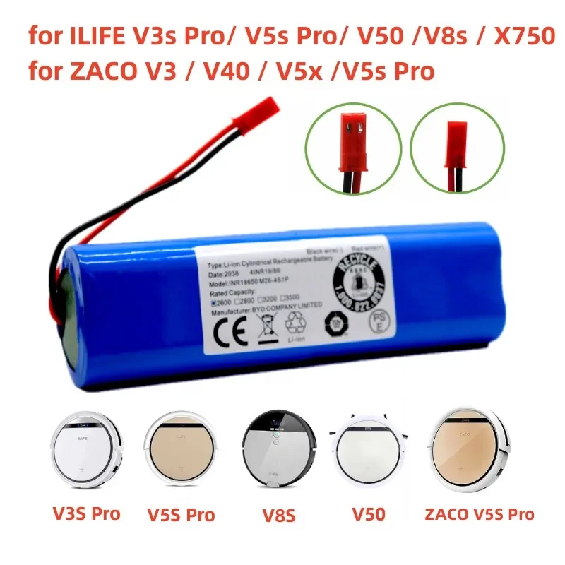 

14.8V Battery 2600mAh Lithium Battery for ILIFE V3s Pro V50 V5s Pro V8s V80 Max B5 Max S5 Pro X750 Robot Vacuum Cleaner Battery