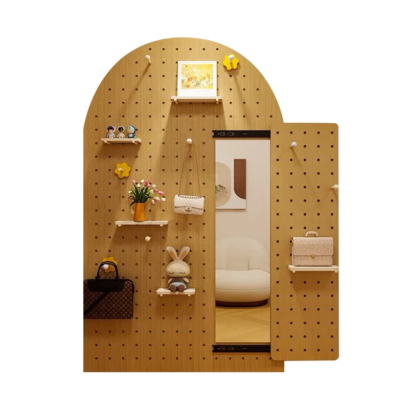 Solid wood hole board full-body mirror integrated wall-mounted full-length mirror household bedroom fitting mirror on the wall