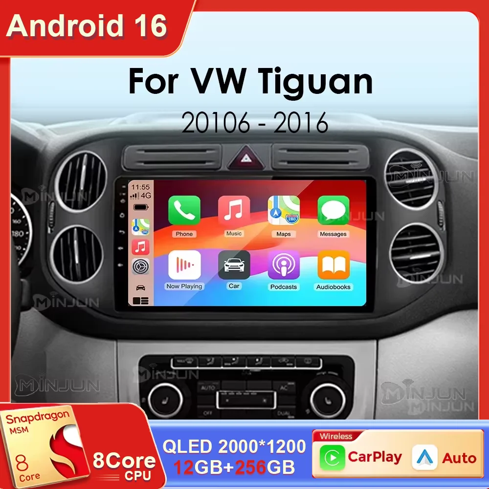 Radio para Auto Android 16 Qualcomm para Volkswagen VW Tiguan Back 2006 - 2016 Golf Plus, Carplay Inalámbrico, Reproductor Multimedia Estéreo para Auto