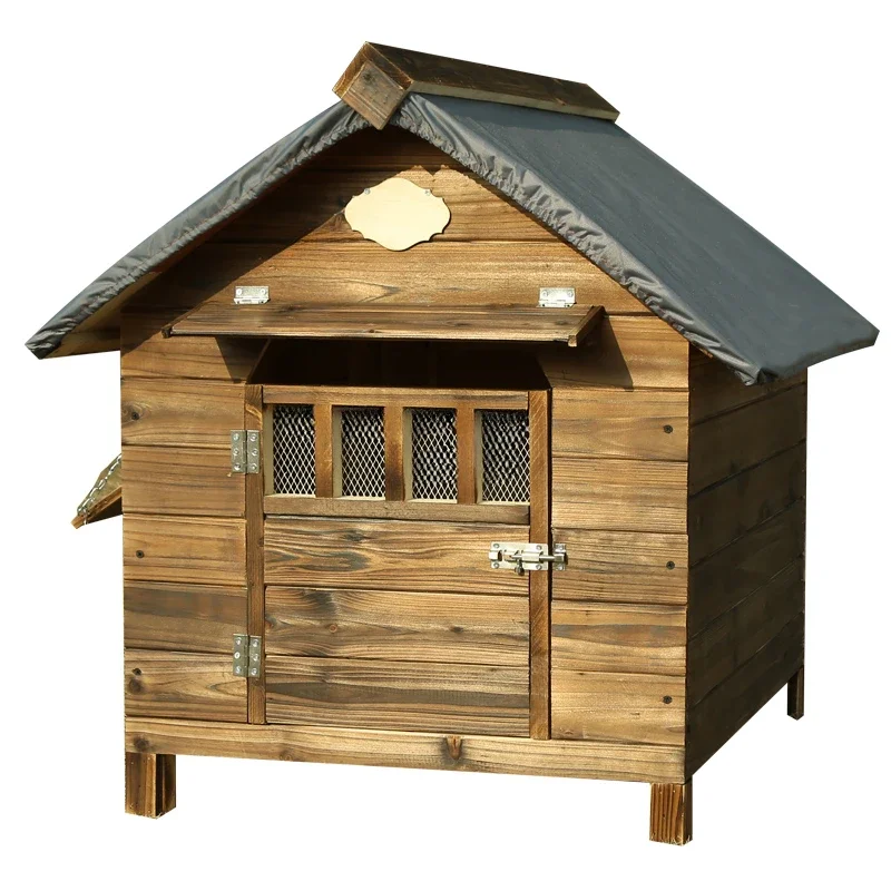 Solid Wood Winter Warm Dog Houses Outdoor Closed Rainproof Kennel Simple Modern Household Medium and Large Dog House
