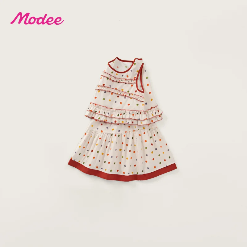 Mo Di Girls' Colorful Polka Dot Sleeveless Set2026New Summer Two-Piece Set for Young Children with Stylish Design