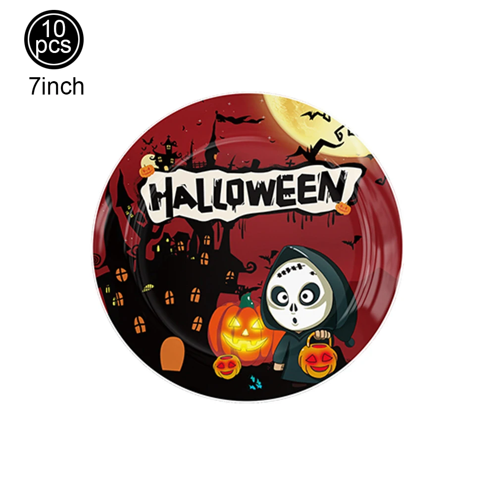 Halloween Party Supplies Tableware Skeleton Ghost Paper Plates Napkins Cups Cake Topper and Happy Halloween Banners Decorations