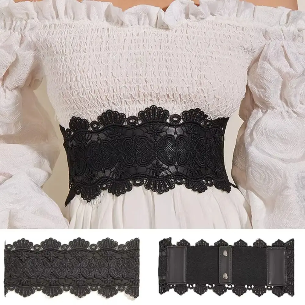 

Luxury PU Leather Lace Cummerbunds Dress Girdle Elastic Female Waistband High Waist Wide Waist Belt Women