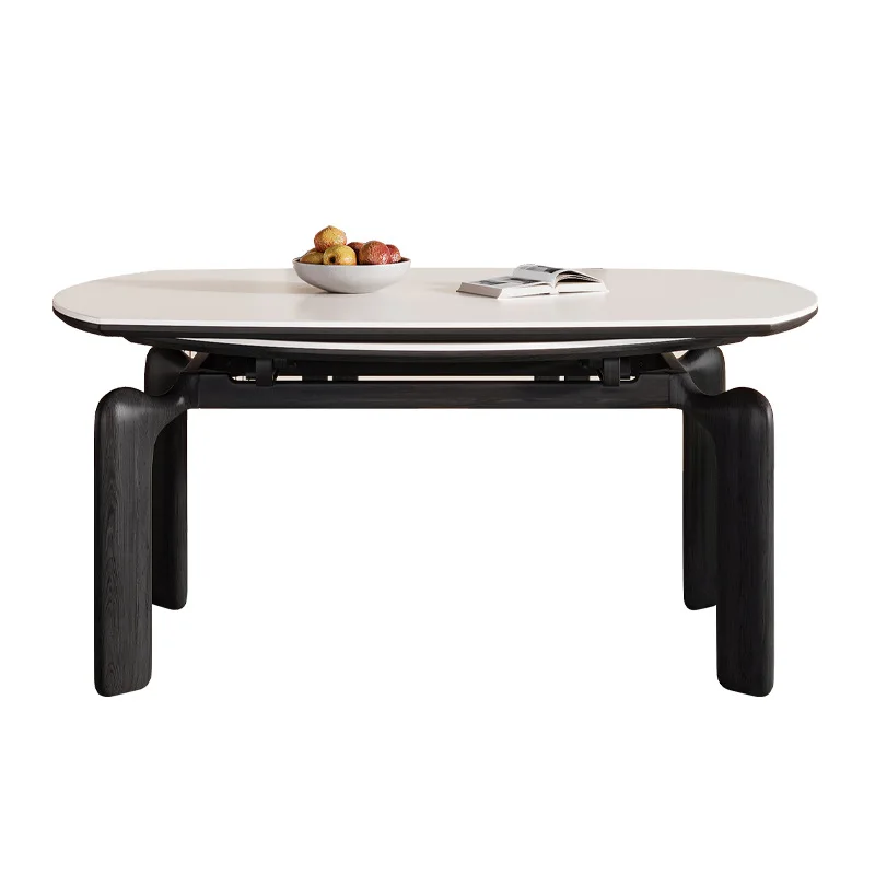 

Cream wind solid wood rock slab dining table and chair retractable combination small apartment