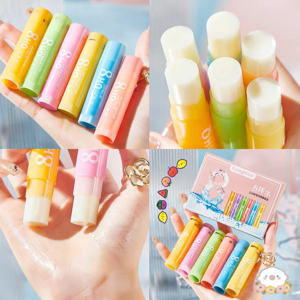 Moisturizing Lip Balm Set For Rongyao Eight Cups Water Hydrating Treatment Repairing Cream For Chapped Lip Care Beauty
