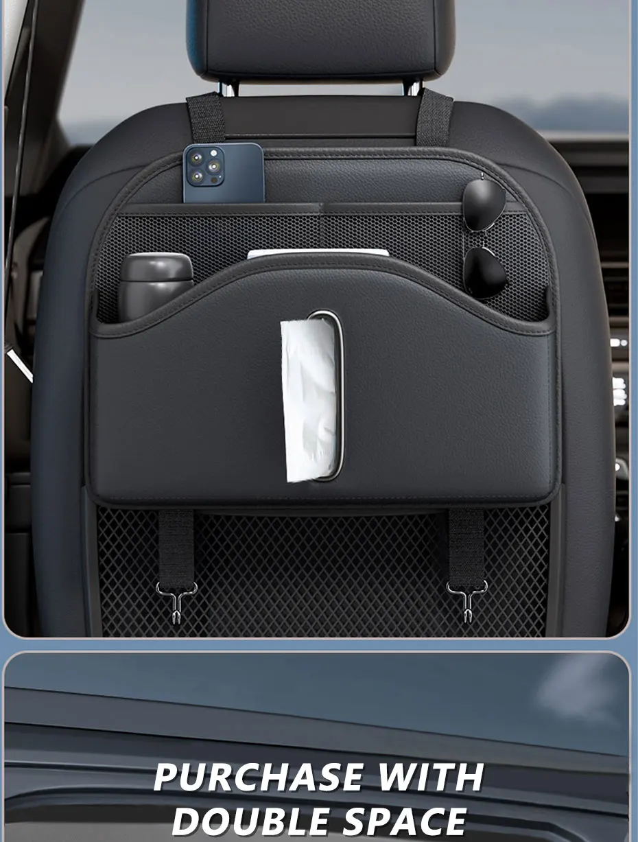 SEAMETAL PU Leder Auto Sitz Zurück Organizer Multifunktionale Auto Sitz Kopfstütze Hängende Lagerung Tasche Mit Tissue Box Getränke Halter – Detail 4