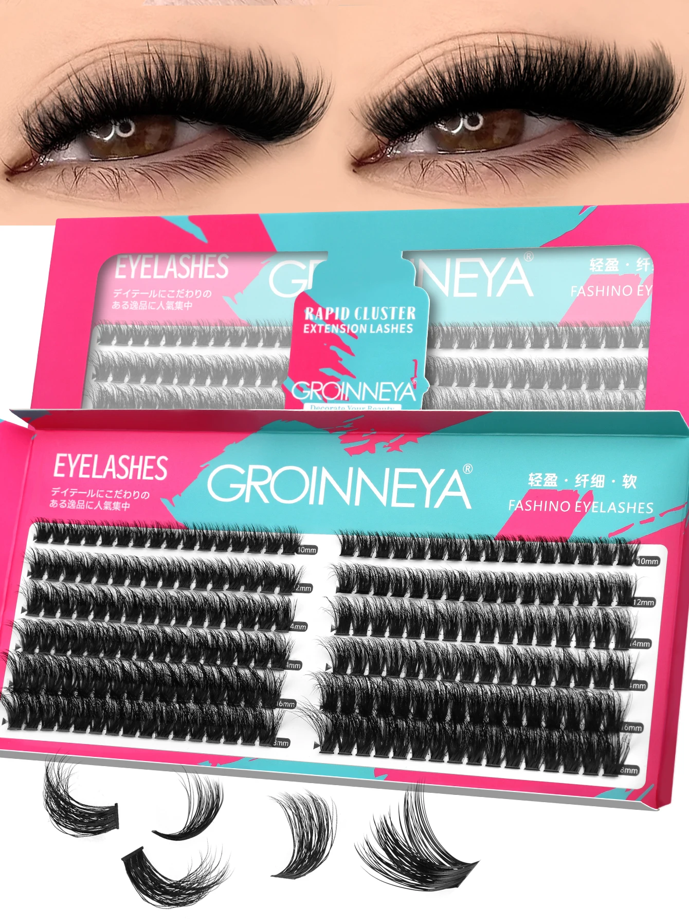 GROINNEYA 240 قطعة رموش عنقودية رقيق رموش فردية حجم سعة كبيرة فو المنك جلدة رمش تمديد ماكياج