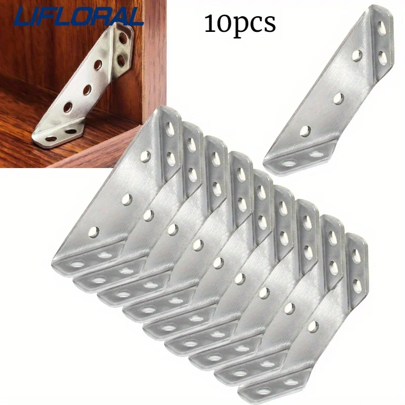 

10pcs Universal Stainless Steel Furniture Universal Furniture Corner Connector Angle Corner Brackets Shelf Cabinet Table Chair