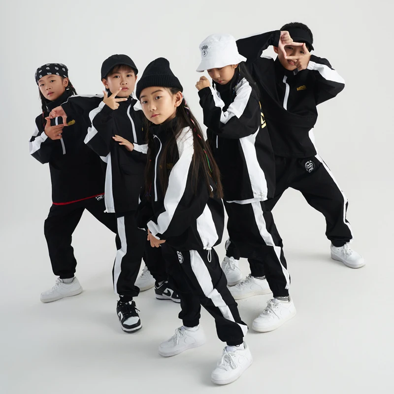 

Children Balck Hiphop Sports Suit Jazz Dance Costumes For Girls Streetwear Boys Ballroom Hip Hop Dancing Rave Clothes DQS14607