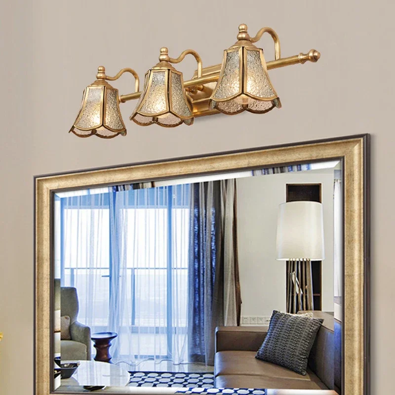 Europe Mirror Cabinet LED Wall-Mounted 52CM E14 Golden Decor Bedroom Bathroom Light for Makeup Glass Shade