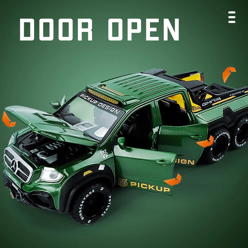 1:28 Mercedes Benz X-Class Exy 6X6 Off Road Pickup Model Toy Car Alloy Diecast Pull Back Toys Vehicle for Gift