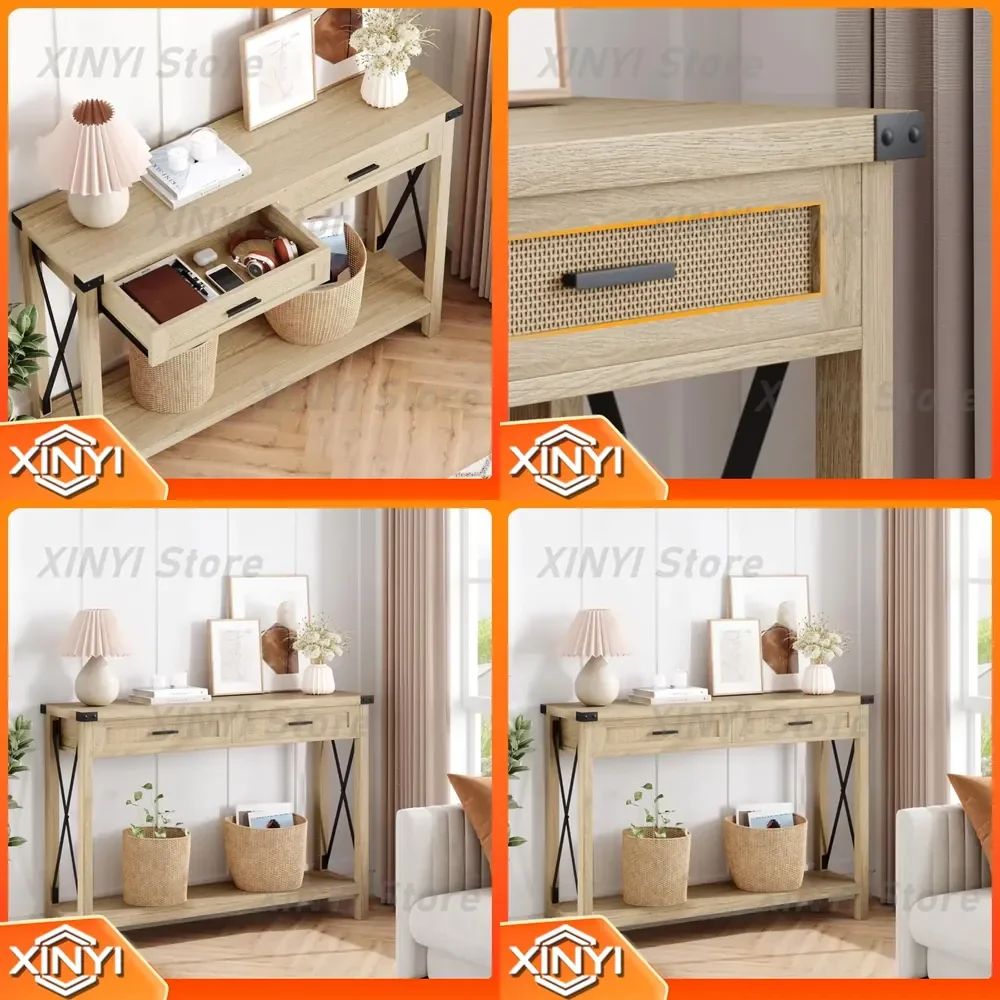 for Simple Panel Furniture Entrance Table for Cross-Border Use Pastoral Style Rattan Long Entryway Table Wall Mounted Hall