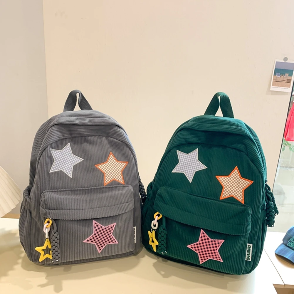 Corduroy Star Backpack Large Capacity for Women Daypack Kawaii Book Bag School Bag for Outdoor Campus Travel