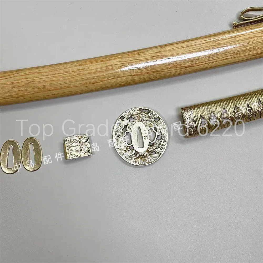 A Set Very Nice Tsuka Handle Brass Tsuba Handguard Habaki Seppa Hardwood Sheath For Real Samurai Katana Wakizashi Sword Parts