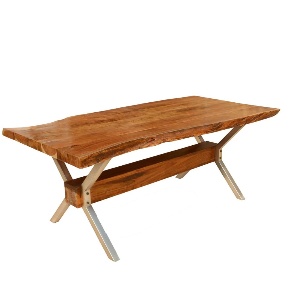 

Live Edge Solid Wood Dining Table with Metal Crafts Legs Lift Feature for Outdoor Restaurant Living Room New Design