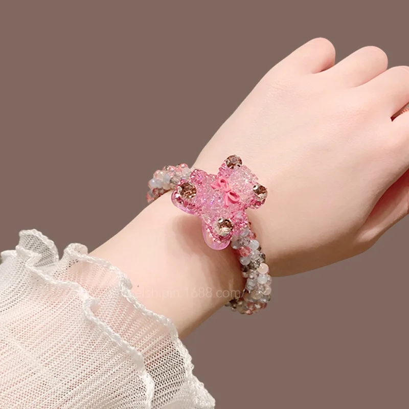 Sparkly Bear Hair Elastics Strong Elastic Non Break Rubber Bands for Thick Hair High Ponytail Daily Use
