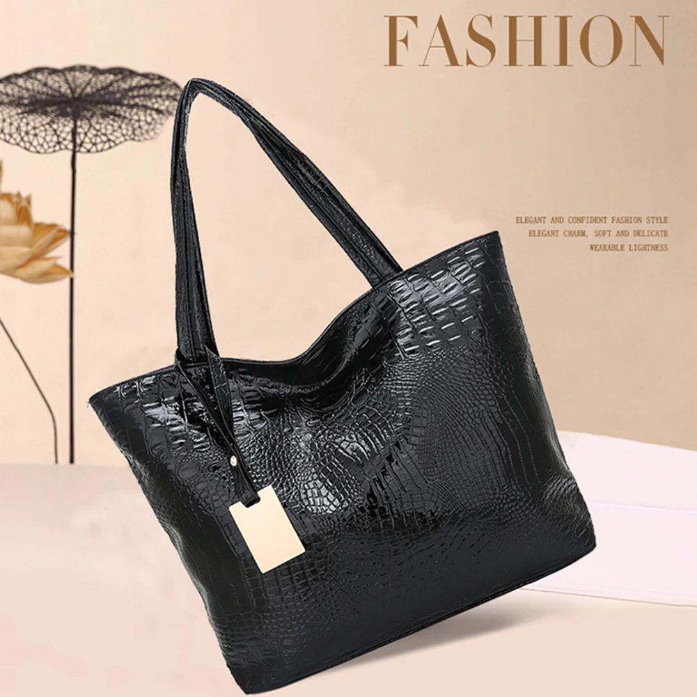 Retro Alligator Pattern Women Handbags Zipper Casual Horizontal Square Solid Color PU Leather Tote Bags Office Lady