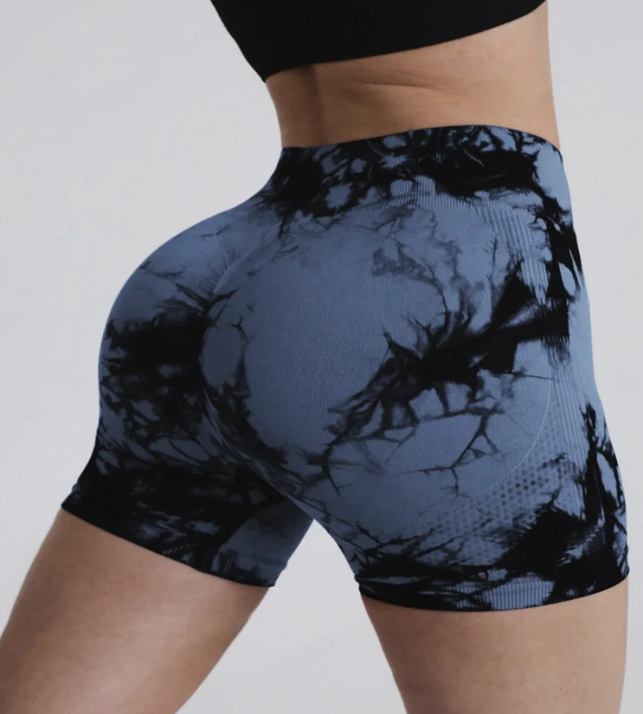 Plus Size Fit Tie Dye Yoga-Shorts für Damen, hohe Taille, pfirsichfarbener Po, Workout, eng, dehnbar, Fitness, Laufen, sportlich, modische Shorts – Detail 6