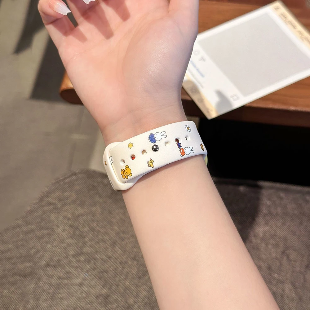 Kawaii Miffy Iwatch S1/2/3/4/5/6/7/8/9/10/SE/Ultra1/2 correa de reloj funda protectora bonita funda de correa de reloj regalo de silicona para niña