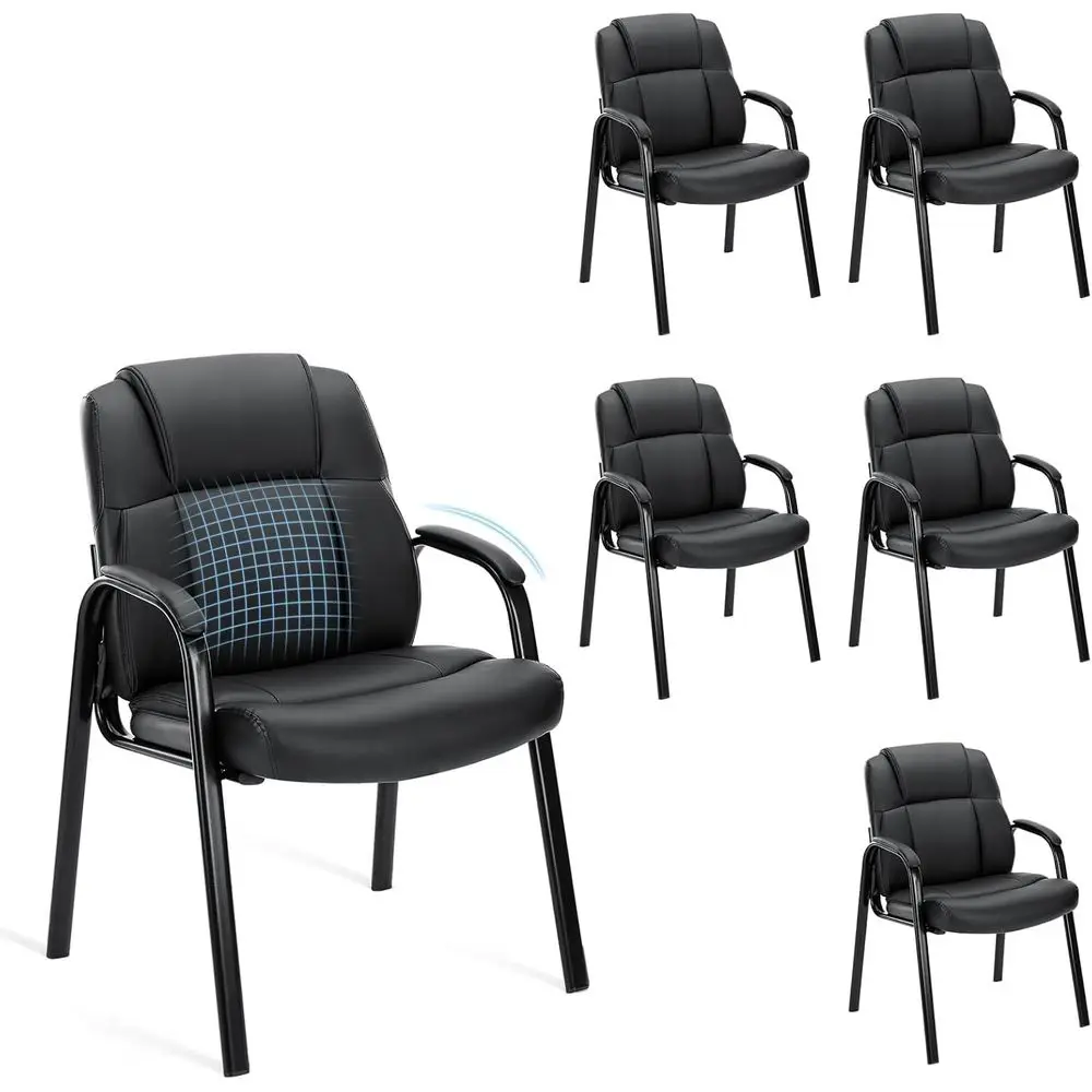 

Набор из 6 офисных стульев для гостей, большое и высокое офисное кресло из искусственной кожи без колес с мягкими подлокотниками для приема и конференций