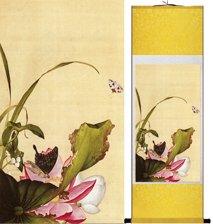 LangShining  ink painting   Birds and flower  Painting   Spring  Ink  wash painting silk scroll birds and flower  painting