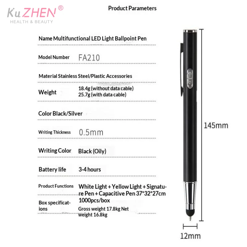 Stainless Steel/Plastic  Pupil Check Pen Light Rechargeable TYPE-C LED Flashlight for ENT Oral Eye Examination NursingUse