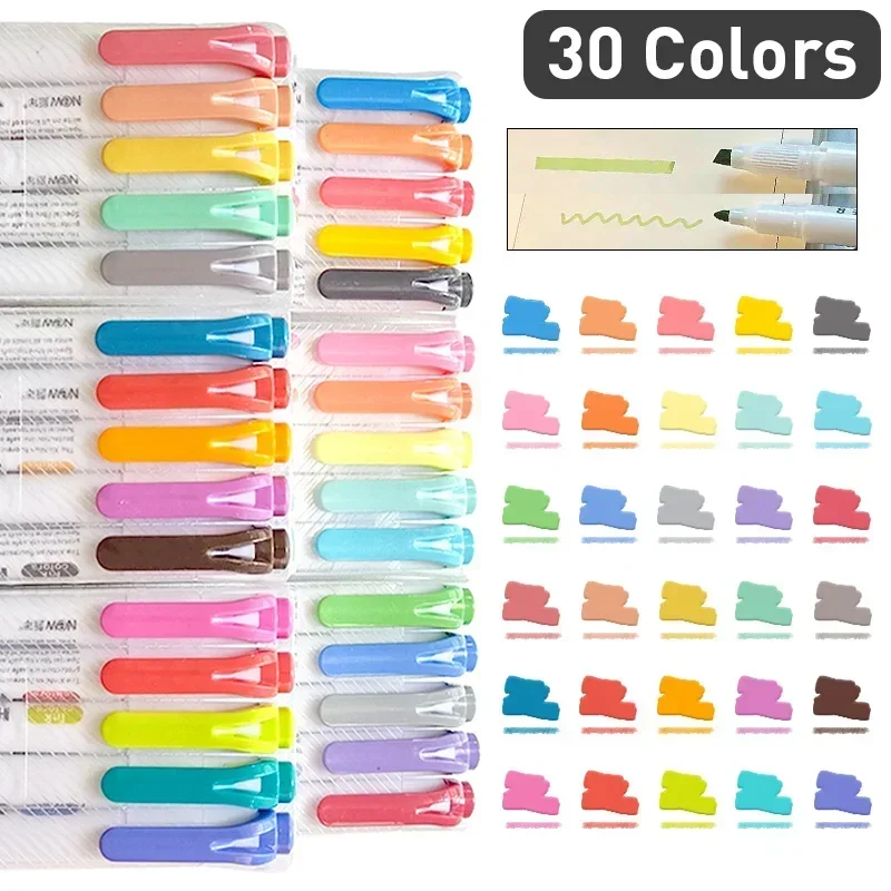 ปากกาไฮไลท์หัวคู่น่ารัก5-30สีปากกามาร์กเกอร์ศิลปะน่ารักปากกาเรืองแสงสีอ่อนเครื่องเขียนโรงเรียนสำนักงาน