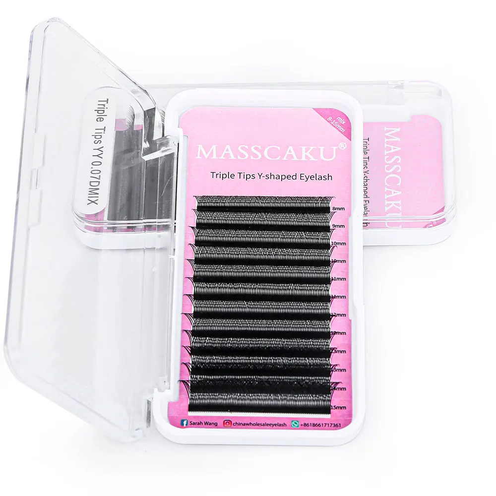 

10pcs Wholesale Lightweight Soft and Super Natural Double Tips YY Shape Eyelash False Mink Mixed Tray Lashes