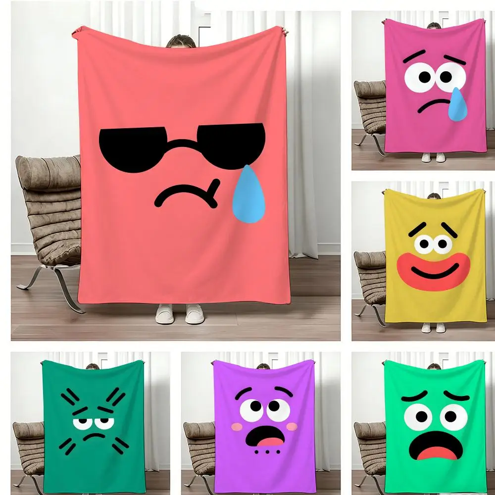 Manta de Franela Ligera con Diseño de Caras Expresivas en Color F-Flat, Suave y Agradable al Tacto, Ideal para el Verano