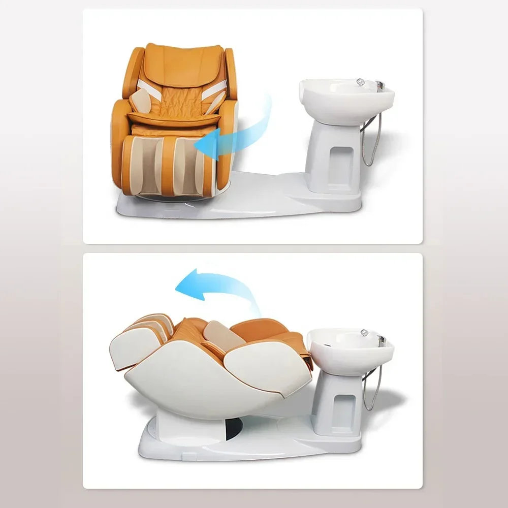 Professional Modern Luxury Beauty Hair Salon Furniture Backwash Bed Electric Full Body Shiatsu Massage Shampoo Chair with Bowl