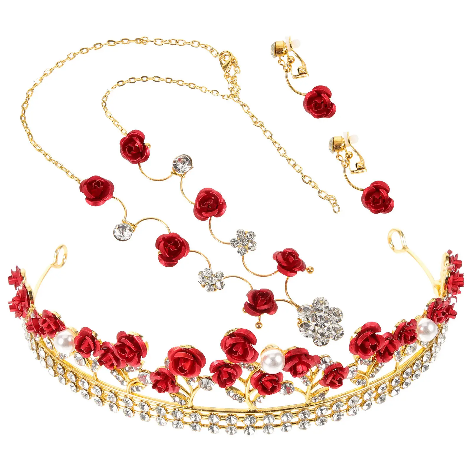 

1Set Exquisite Children Crown Headdress Delicate Necklace Earring Jewelry for Birthday Party Celebrations Hair Crown