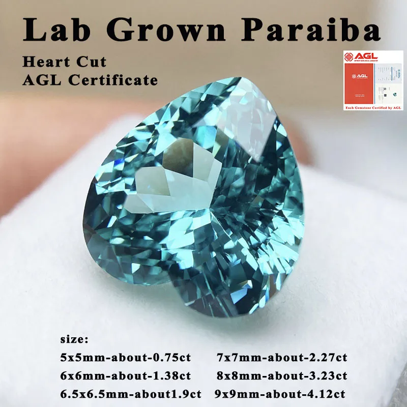 Lab Grown Paraiba Heart Cut Neon Blue Color for DIY Advanced Jewelry Making Inlay Ring Necklace Selectable Certificate