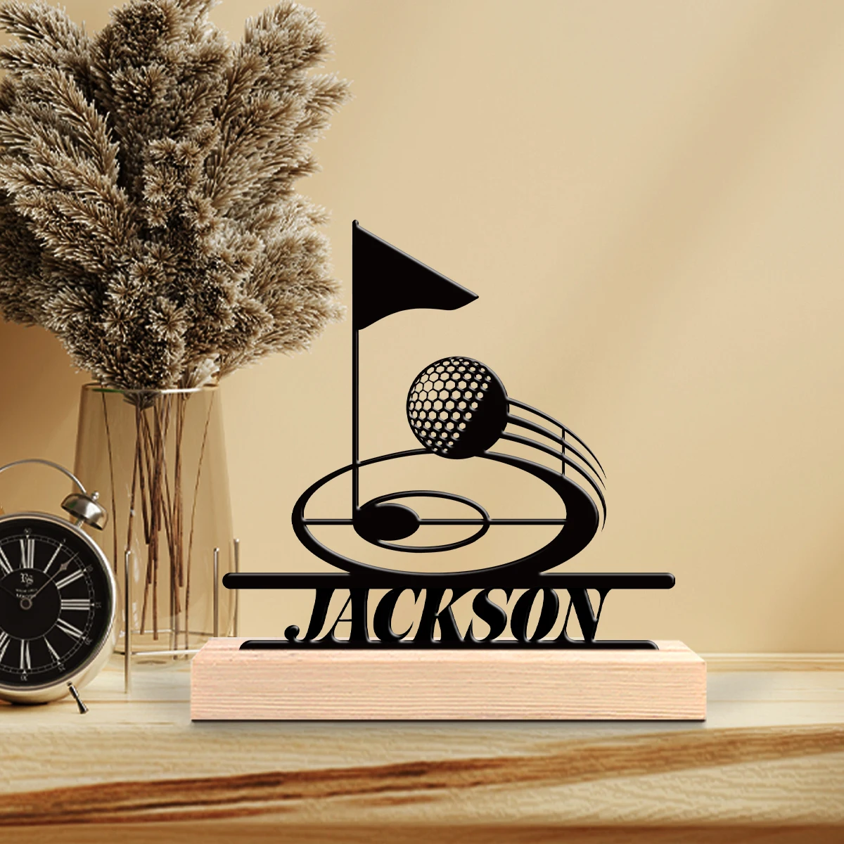 1pc Personalized Metal Artwork Customizable Name Equipped with A Wooden Base Office Decoration,Christmas and Housewarming Gifts